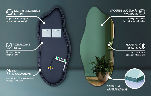 Nepravidelne led zrkadlo 35x80 cm