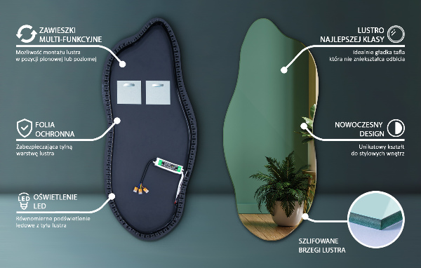 Nepravidelne led zrkadlo 40x90 cm