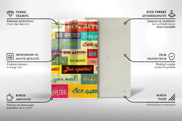 Kuchynská doska veľká zo skla Titulky Jazyky dobrej chuti
