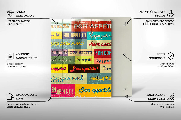 Kuchynská doska veľká zo skla Titulky Jazyky dobrej chuti