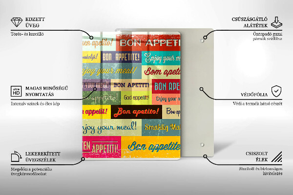 Kuchynská doska veľká zo skla Titulky Jazyky dobrej chuti