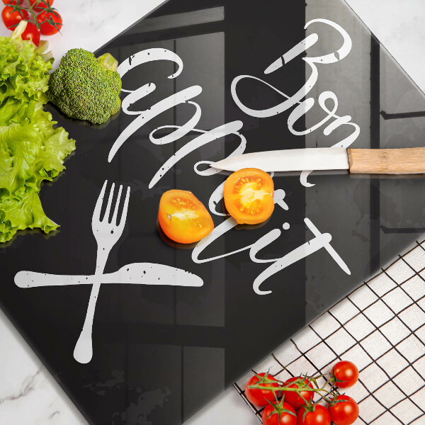 Kuchynská doska veľká zo skla Bon appetit nápis