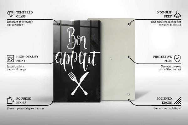Kuchynská doska veľká zo skla Bon appetit nápis