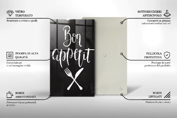 Kuchynská doska veľká zo skla Bon appetit nápis