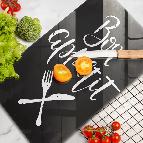 Kuchynská doska veľká zo skla Bon appetit nápis