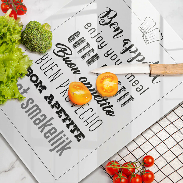 Kuchynská doska veľká zo skla Nápis do kuchyne hovorí