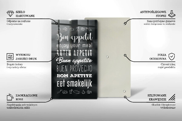 Kuchynská doska veľká zo skla Nápis do kuchyne hovorí