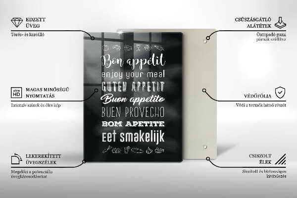 Kuchynská doska veľká zo skla Nápis do kuchyne hovorí