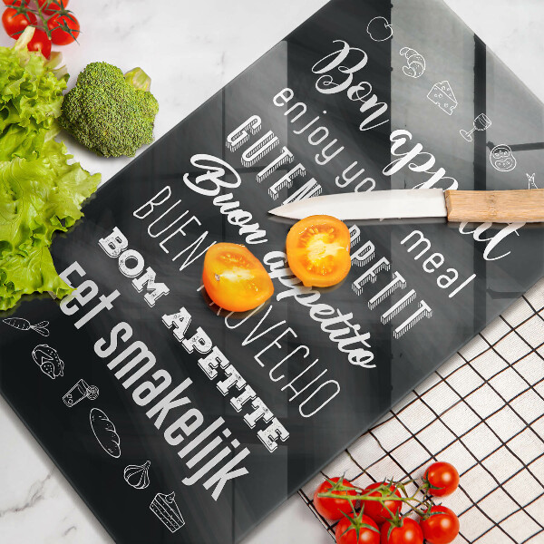 Kuchynská doska veľká zo skla Nápis do kuchyne hovorí