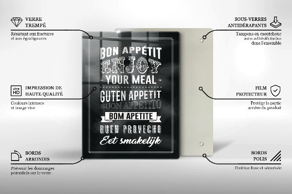 Kuchynská doska veľká zo skla Nápis do kuchyne veta