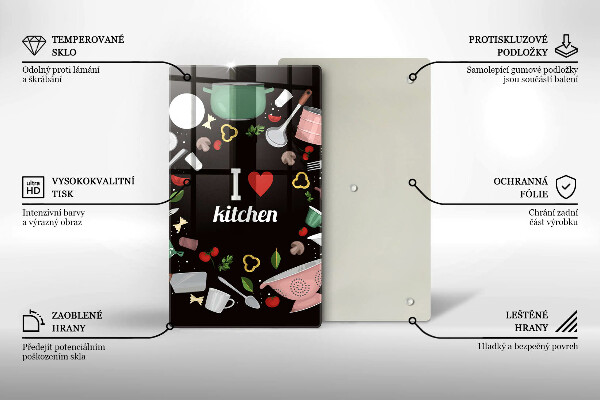 Kuchynská doska veľká zo skla I love kitchen