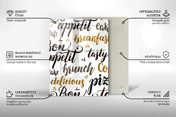 Kuchynská doska veľká zo skla Bon appetit