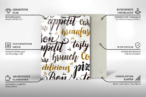 Kuchynská doska veľká zo skla Bon appetit