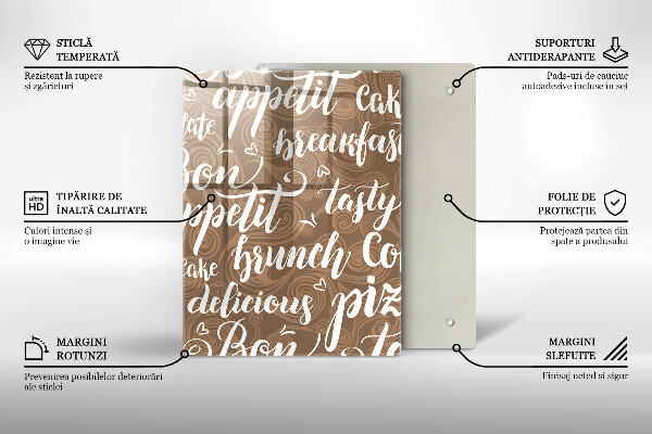 Kuchynská doska veľká zo skla Bon appetit
