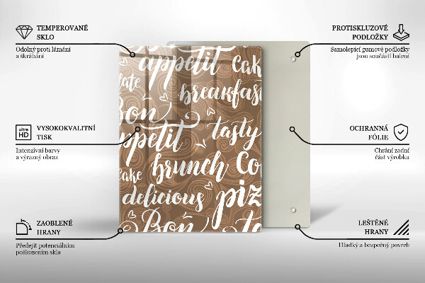 Kuchynská doska veľká zo skla Bon appetit