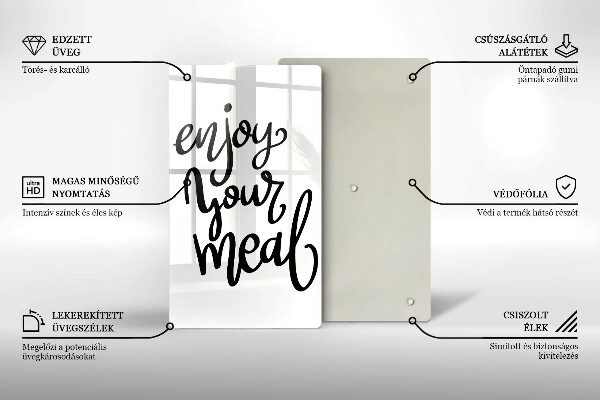 Kuchynská doska veľká zo skla Enjoy your meal