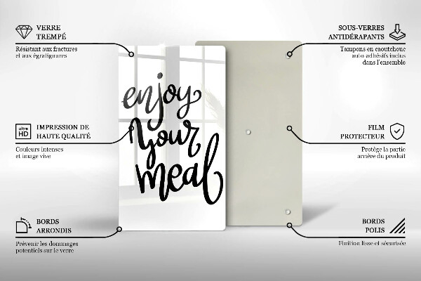 Kuchynská doska veľká zo skla Enjoy your meal