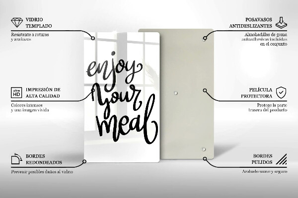 Kuchynská doska veľká zo skla Enjoy your meal