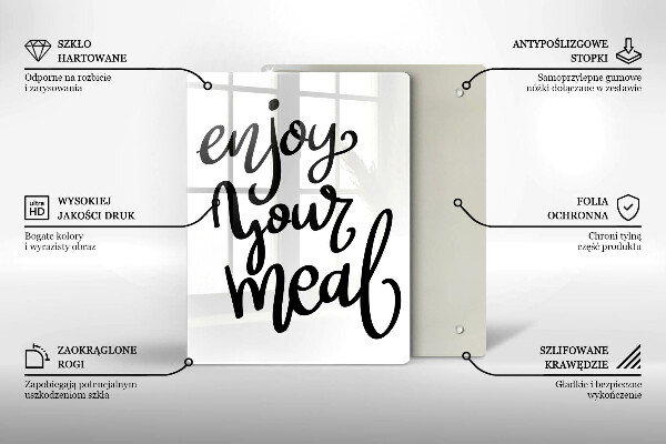 Kuchynská doska veľká zo skla Enjoy your meal