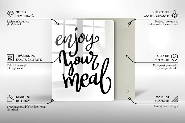 Kuchynská doska veľká zo skla Enjoy your meal