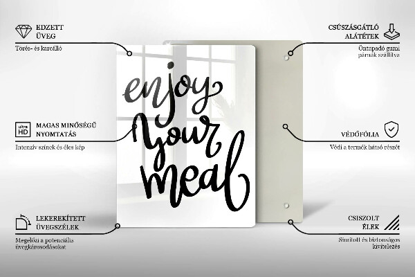 Kuchynská doska veľká zo skla Enjoy your meal
