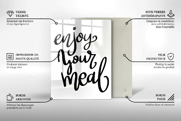 Kuchynská doska veľká zo skla Enjoy your meal