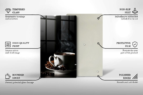 Kuchynská doska veľká zo skla Šálka horúcej kávy