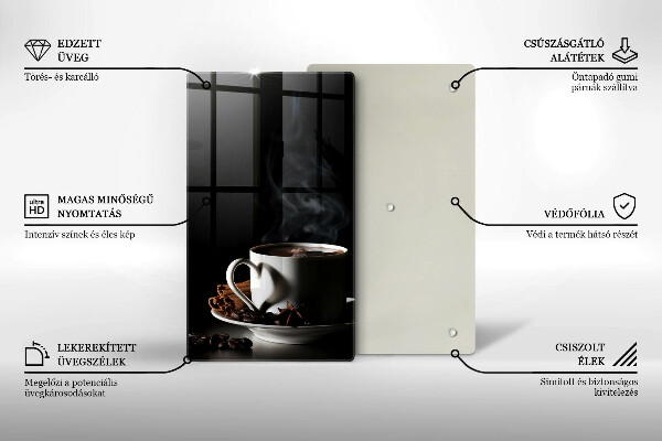 Kuchynská doska veľká zo skla Šálka horúcej kávy
