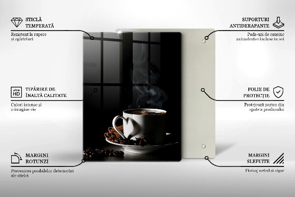 Kuchynská doska veľká zo skla Šálka horúcej kávy