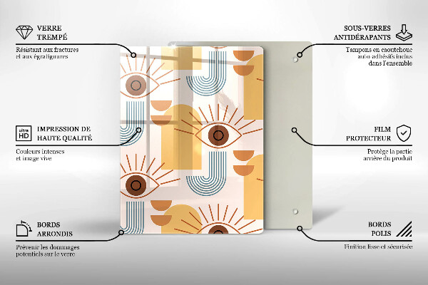 Kuchynská doska veľká zo skla Boho vzor očí