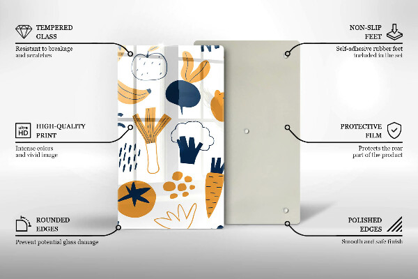 Kuchynská doska veľká zo skla Jedlo ilustrácie