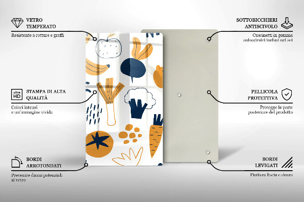 Kuchynská doska veľká zo skla Jedlo ilustrácie