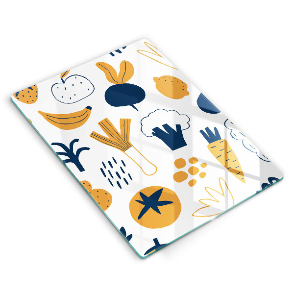 Kuchynská doska veľká zo skla Jedlo ilustrácie