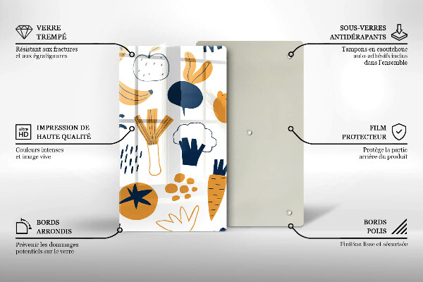 Kuchynská doska veľká zo skla Jedlo ilustrácie