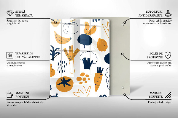 Kuchynská doska veľká zo skla Jedlo ilustrácie