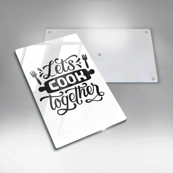 Kuchynská doska veľká zo skla Napis Let's cook together