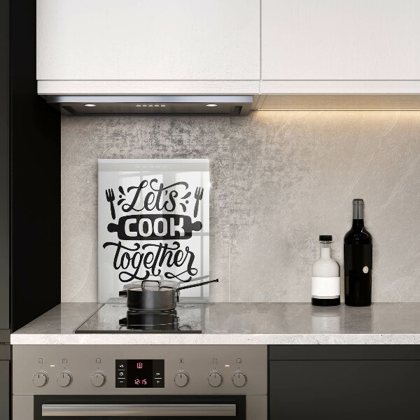 Kuchynská doska veľká zo skla Napis Let's cook together