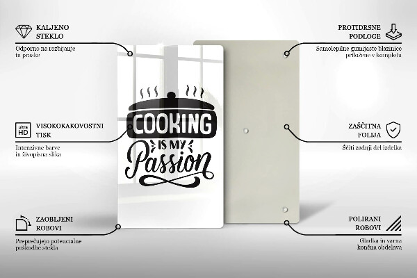 Kuchynská doska veľká zo skla Cooking is my passion