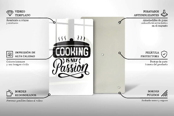 Kuchynská doska veľká zo skla Cooking is my passion