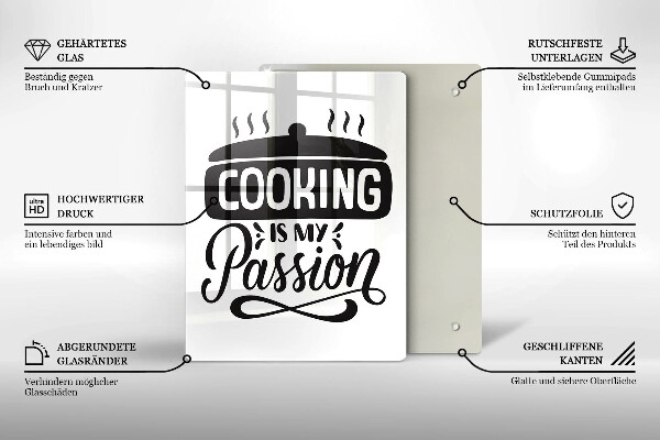 Kuchynská doska veľká zo skla Cooking is my passion