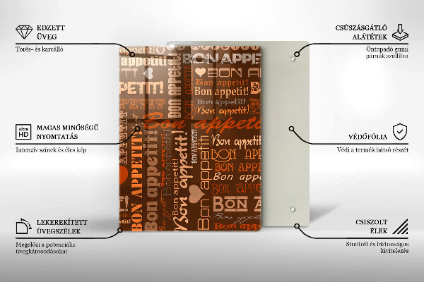 Kuchynská doska veľká zo skla Bon appetit