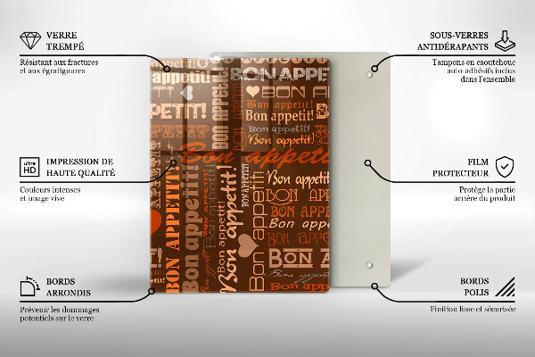 Kuchynská doska veľká zo skla Bon appetit