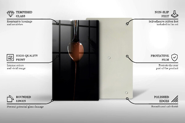 Kuchynská doska veľká zo skla Lyžica čokolády