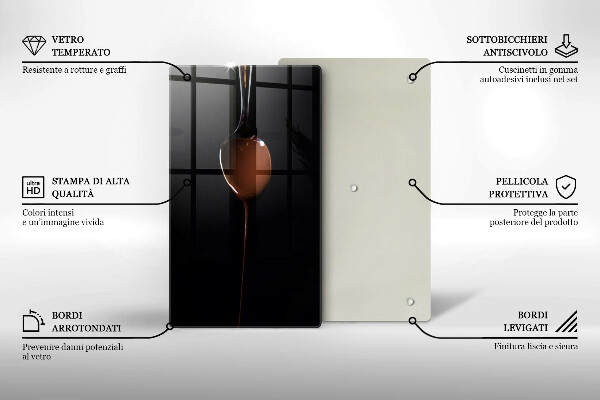 Kuchynská doska veľká zo skla Lyžica čokolády