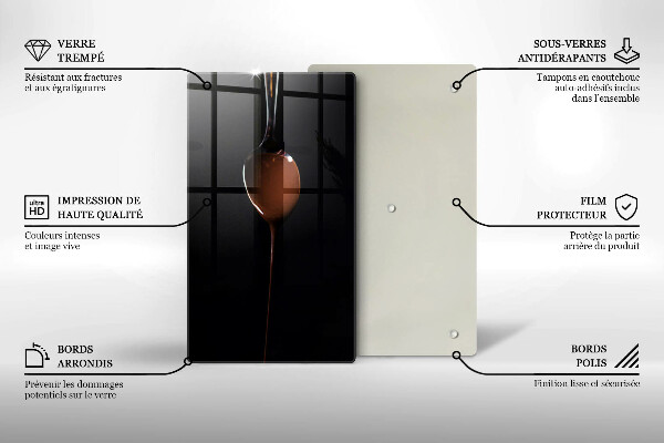 Kuchynská doska veľká zo skla Lyžica čokolády