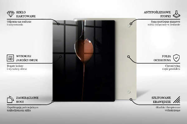 Kuchynská doska veľká zo skla Lyžica čokolády