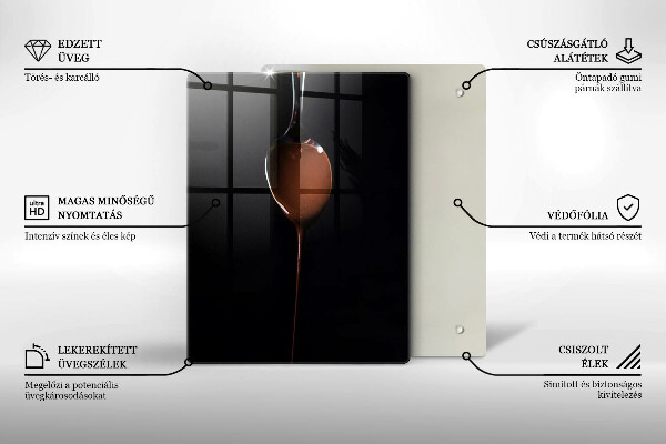 Kuchynská doska veľká zo skla Lyžica čokolády