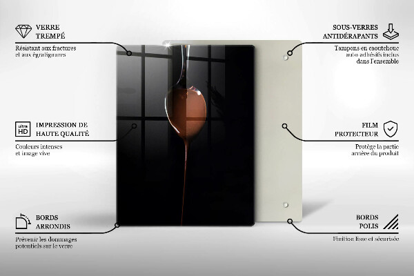 Kuchynská doska veľká zo skla Lyžica čokolády