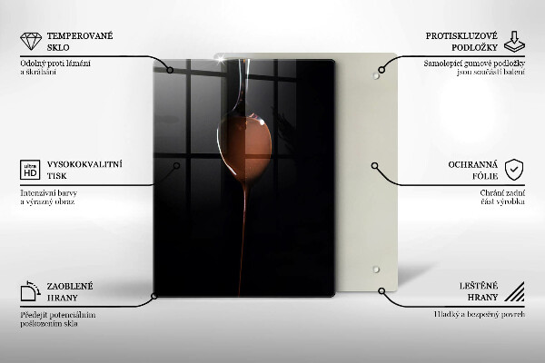 Kuchynská doska veľká zo skla Lyžica čokolády