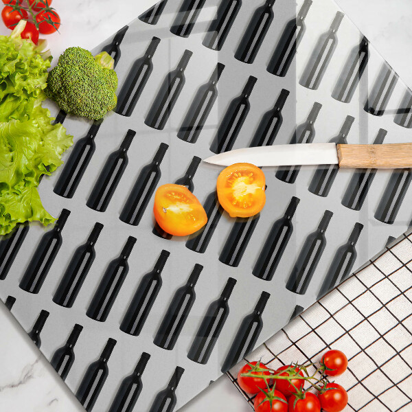 Kuchynská doska veľká zo skla Čierne fľaše na víno